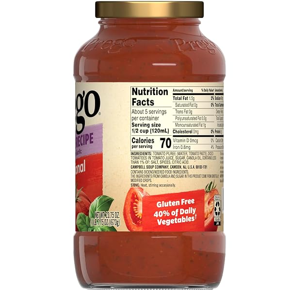 PREGO TRADITIONAL SENSITIVE RECIPE LOW FODMAP PASTA SAUCE, 23.75 OZ JAR (CASE OF 6)