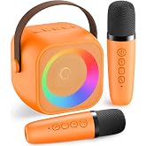 Karaoke Machine for Kids Adults,Mini Portable Bluetooth Speaker for Parties | 2 Wireless Microphones, Bluetooth 5.0, LED Lights, 5 Voice Effects, TF/USB/AUX, Christmas Birthday Gifts,Outdoor Events