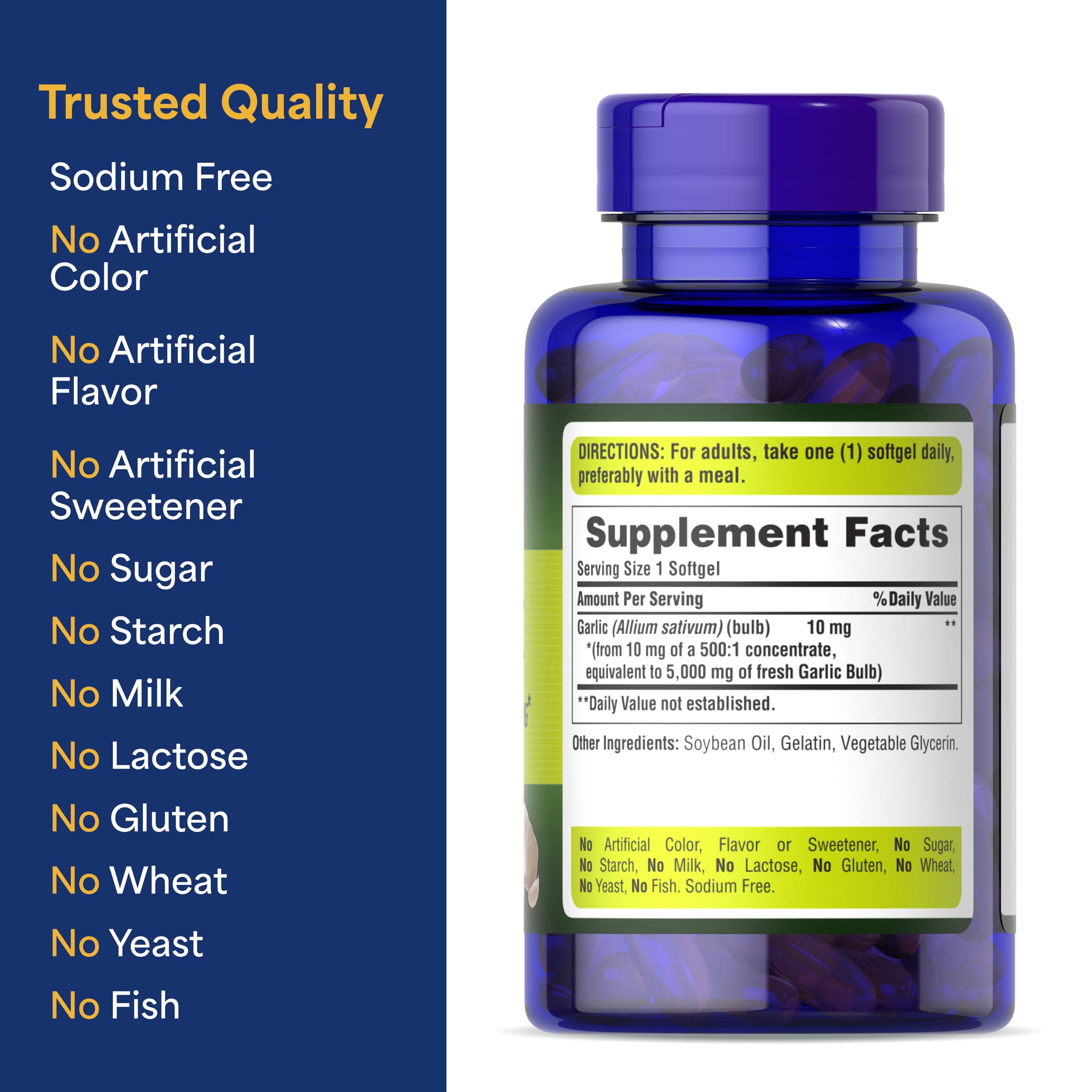 Puritan's Pride Premium Garlic Fresh 5000mg, Traditional Dietary Supplement for Heart Health and Circulation Support with Antioxidant Properties, 250 Rapid Release Softgels