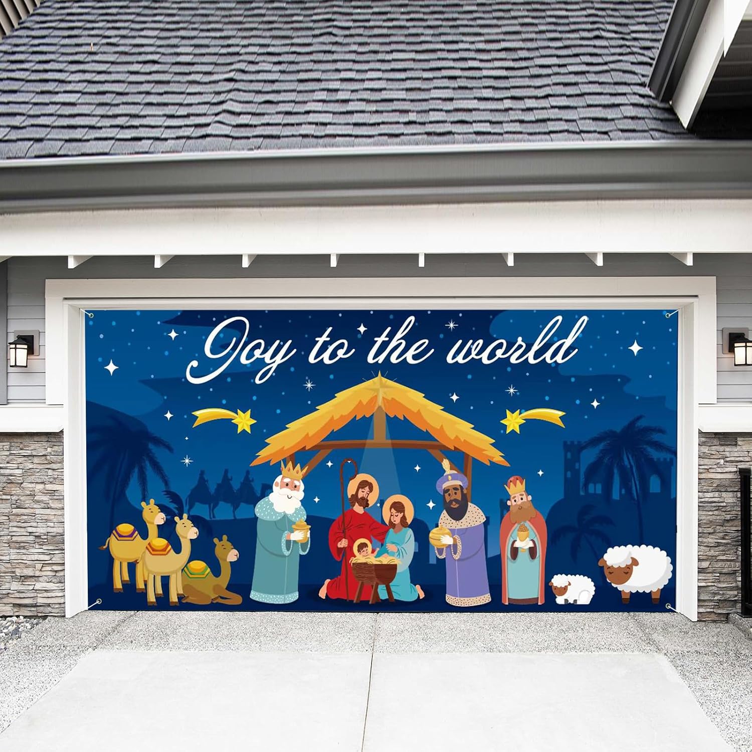 Garage Door Decorations - Christmas Garage Door Banner Decorations,Christmas Nativity Background Decorations Large Door Cover Decorations Indoor Outdoor Christmas Holiday Party Supplies, 6 x 13 Feet Garage Banner