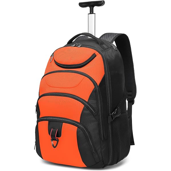 Boavan Rolling Backpack,17 inch Water Resistant Wheeled Backpack,Carry on Luggage Business Bag, Overnight College Computer bag Trolley Suitcase for Men Women Adults to Travel,Black&Orange : Electronics