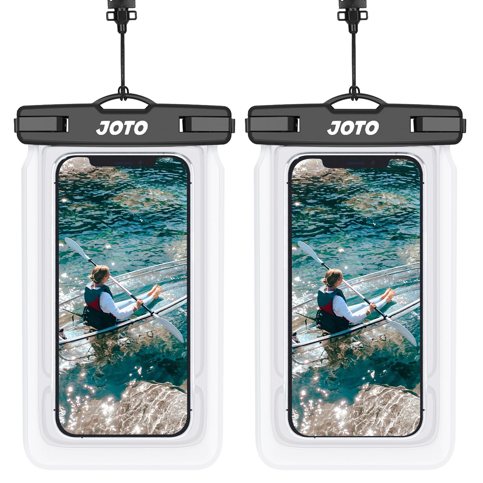 JOTO 2 Pack Floating Waterproof Phone Pouch Up to 7", IPX8 Floatable Underwater Phone Case Cellphone Dry Bag for iPhone 17/Air 16 15 14 13 12 Pro Max Xs Max XR X 8 7 Plus SE/Galaxy S24 S23 S22- Clear