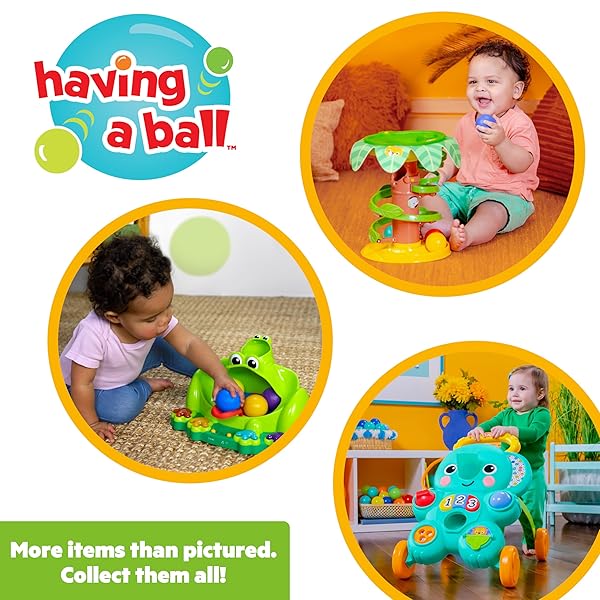 BRIGHT STARTS STROLL ‘N ROLL 2-IN-1-BALL PUSH WALKER – INCLUDES 3 TOY BALLS, ELEPHANT WITH 70+ SONGS & SOUNDS, 7 ACTIVITIES – BALL DROP, PIANO, SPINNER, FLIP BOOK & MORE