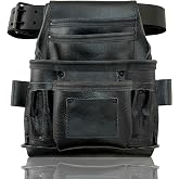 Graintex ST2870 :: 10 Pocket Nail &amp; Tool Pouch Rugged Black Color Top Grain Leather with 2&rdquo; Leather Belt for Framers, Constructors, Electricians, Plumbers, Handyman