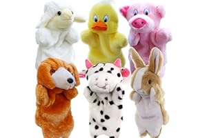 RIY Hand Puppets for Kids - Farm Friend Animals Educational Puppet, Set of 6(Cow, Sheep, Dog, Duck, Pig, Rabbit)