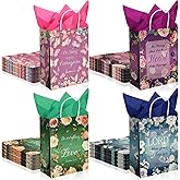 Tenceur 32 Pcs Bible Gift Paper Bags with Handles Christian Religious Gift Bags with 32 Tissues Inspirational Flower Party Favors for Easter Wedding Birthday