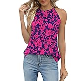 Bashafo Summer Halter Tank Tops for Women Loose Fit Pleated Tie Back Sleeveless Tops Casual