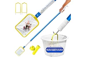 The Skimmie (Long Version) Pool Skimmer Net & Pole 53" with Stainless Steel Hook, Two Skimmer Basket Handles, Fine Mesh Net & Skimmie Dip - Hands-Free Removal of Debris, Bugs, Frogs, Small, Animals