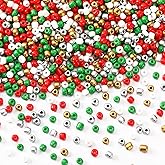 DECYOOL Christmas Beads, 1500pcs Christmas Round Beads 4 mm Glass Seed Beads Red Green White Gold Silver Tiny Pony Beads for Bracelet Necklace Earrings Jewelry Making