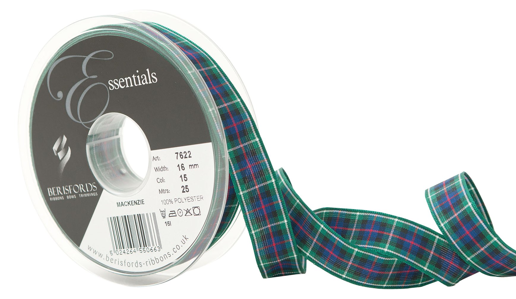 Berisfords Polyester Tartan Ribbon, Mackenzie, 16 mm