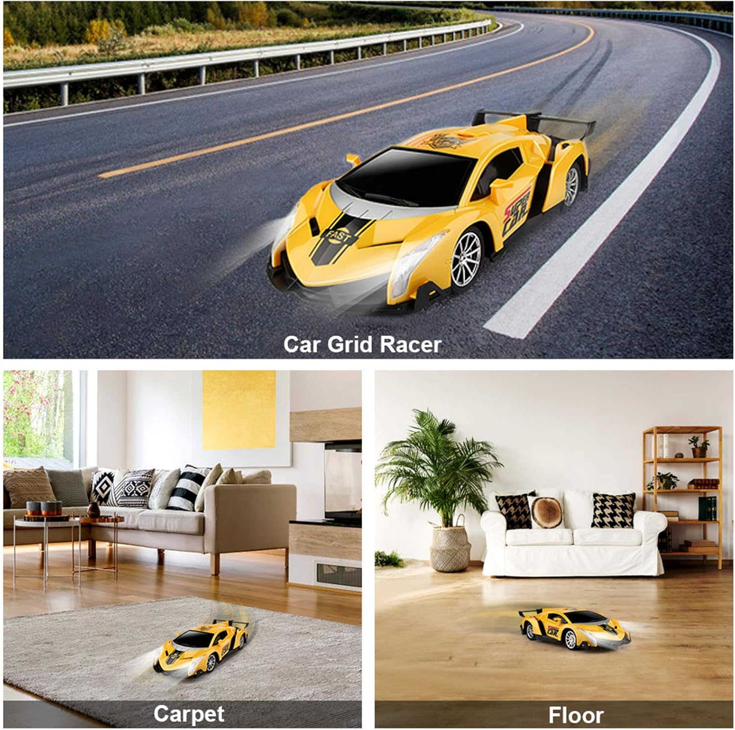 Growsland Remote Control Car, RC Cars Xmas Gifts for kids 1/18 Electric Sport Racing Hobby Toy Car Yellow Model Vehicle for Boys Girls Adults with Lights and Controller: Toys & Games