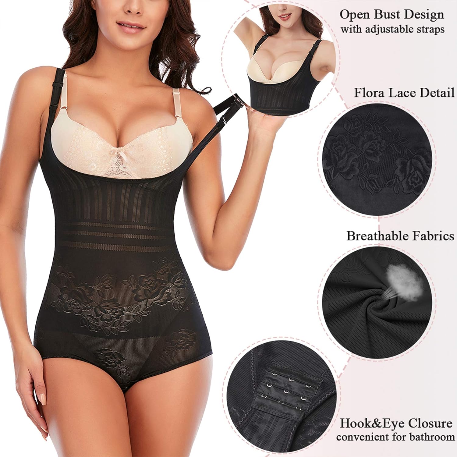 Werena Shapewear Bodysuit for Women Seamless Tummy Control Open Bust Bodysuit Body Shaper Waist Slimmer at  Women’s Clothing store