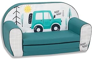Delsit - Versatile 2 in 1 Toddler & Kid Foldable Sofa - Convertible Stylish Nugget Couch, Bed - Kid's Soft Furniture w/Washable Cover - Indoor Sleeping & Playroom Essential (Off Road Explorer)