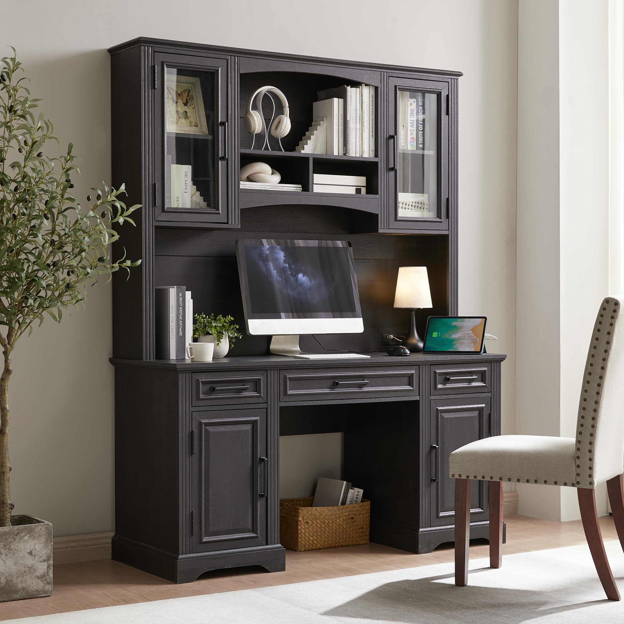 JXQTLINGMU Farmhouse 76" Height Computer Desk with