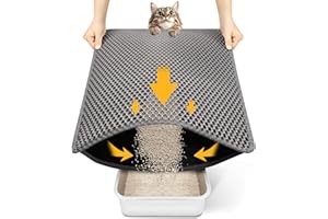 POLARDUCK Cat Litter Mat-Litter Box Mat for Kitty, EVA Honeycomb Double Layer Design, Urine & Waterproof Scatter Control, Less Waste, Easier To Clean,Non Slip, Gray