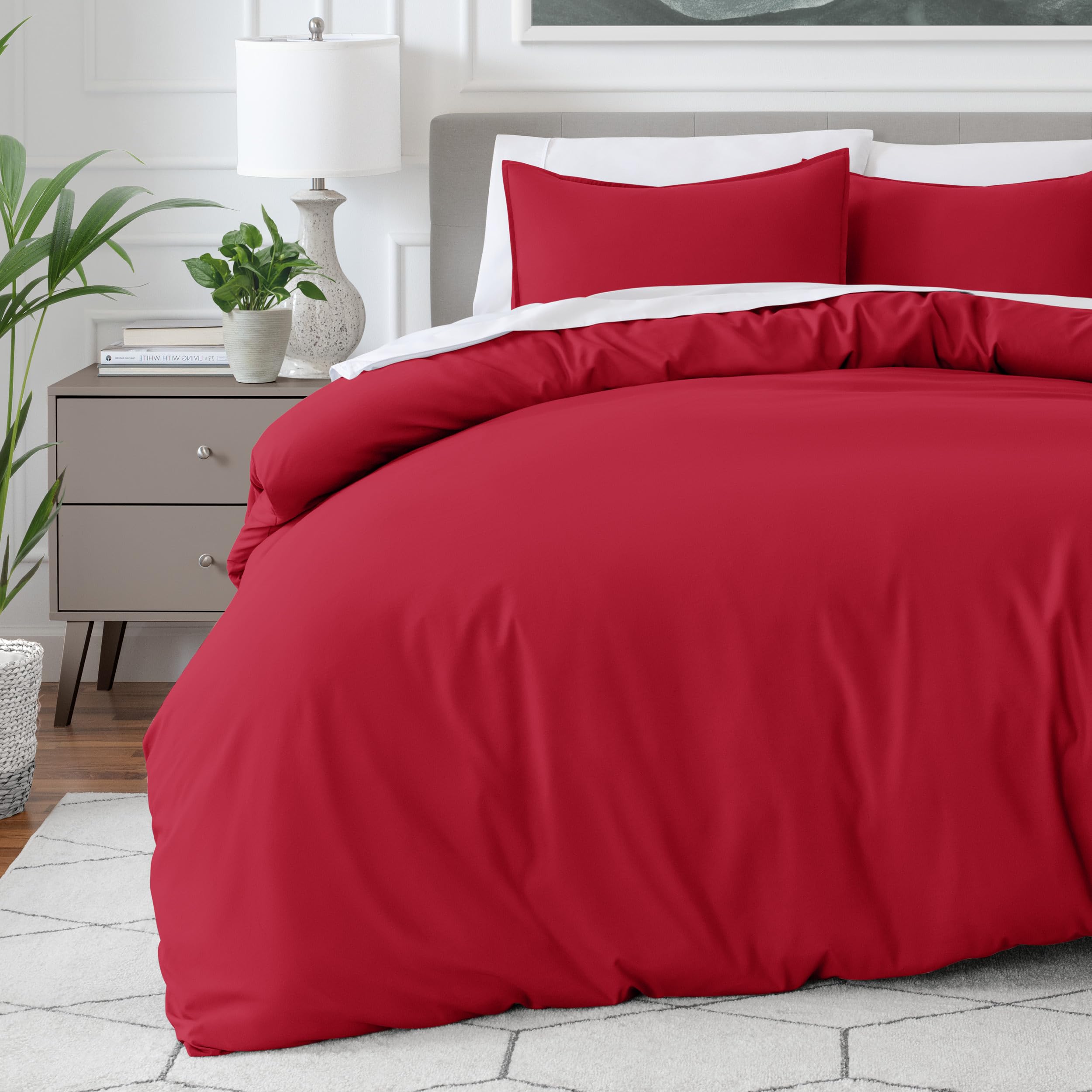 Bare Home Duvet Cover Set Double Size - Premium 1800 Ultra-Soft Duvet Cover Set - Lightweight - Cooling Duvet Cover - Bed Duvet Cover with 2 Pillowcases (Double, Red)