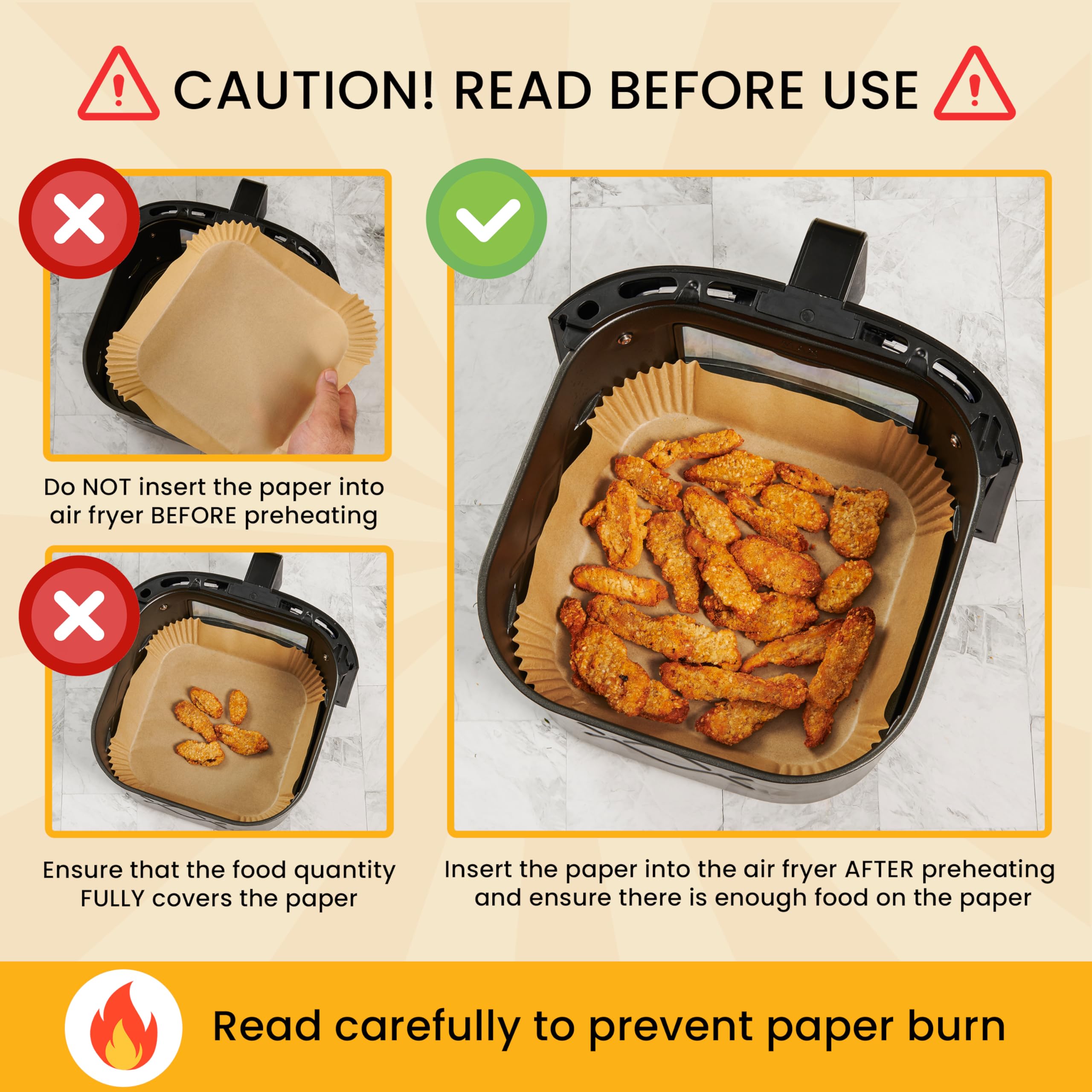 Air Fryer Paper Liners, 125Pcs Air Fryer Disposable Liners, Non-Stick and Oil Proof for Easy Cleanup, 8” Square for 5-8 qt Basket by Baker's Signature