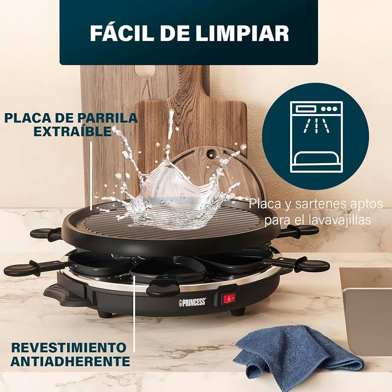 Princess 162725 grill party – raclette para 6 pessoas formato redondo, preto