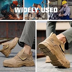 GLANOUDUN Work Boots for Men Brown Slip On Welding
