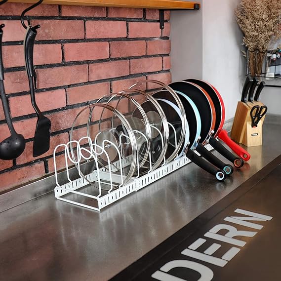 X Cosrack Topfe Regal 10 Teiler Topfdeckelhalter Pfannenhalter Pfannenregal Topfdeckelhalter Platzsparender Stander Pfannendeckel Pfannen Organizer Aus Metall Fur Kochtopfe Topfdeckel Weiss Amazon De Kuche Haushalt