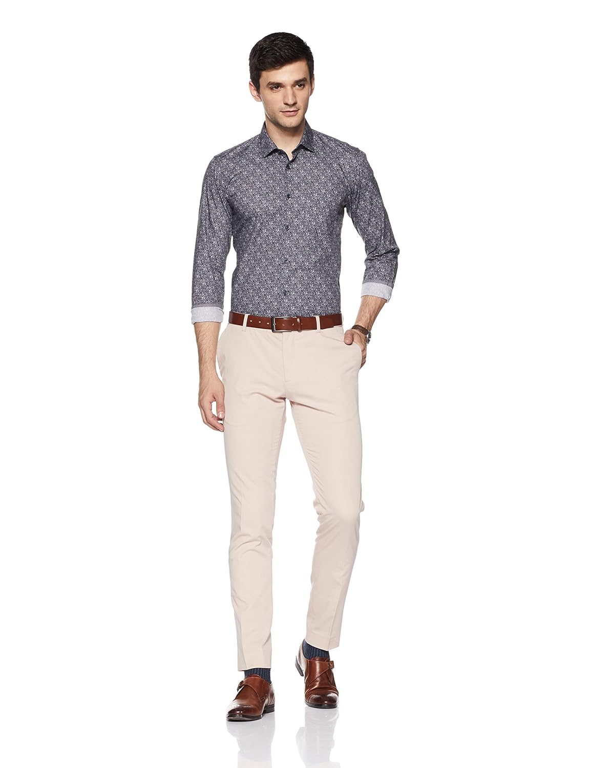 peter england men's printed slim fit formal shirt