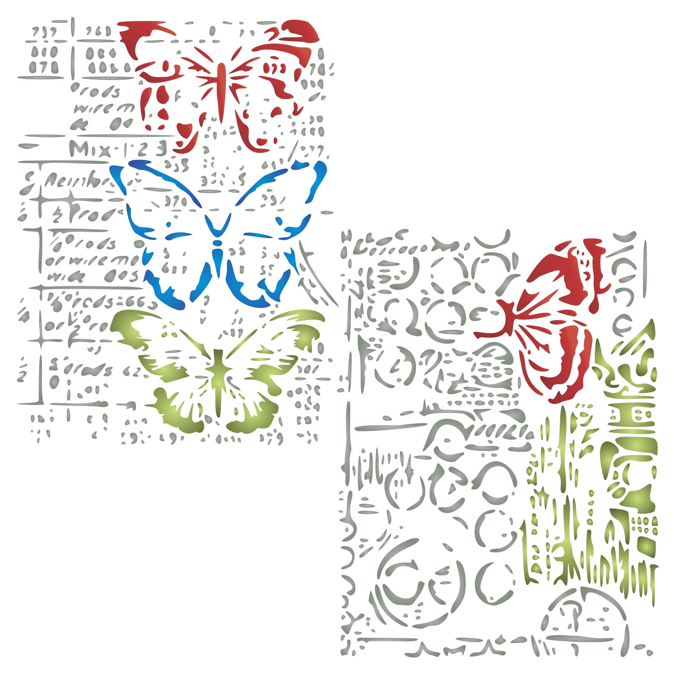 2X Butterfly Stencil, 2pc / 21.5 x 29 cm (L) - Use Layering Script Bugs Recipe Circles to add Texture and Design to Mixed Media Backgrounds Stencils for Painting Template
