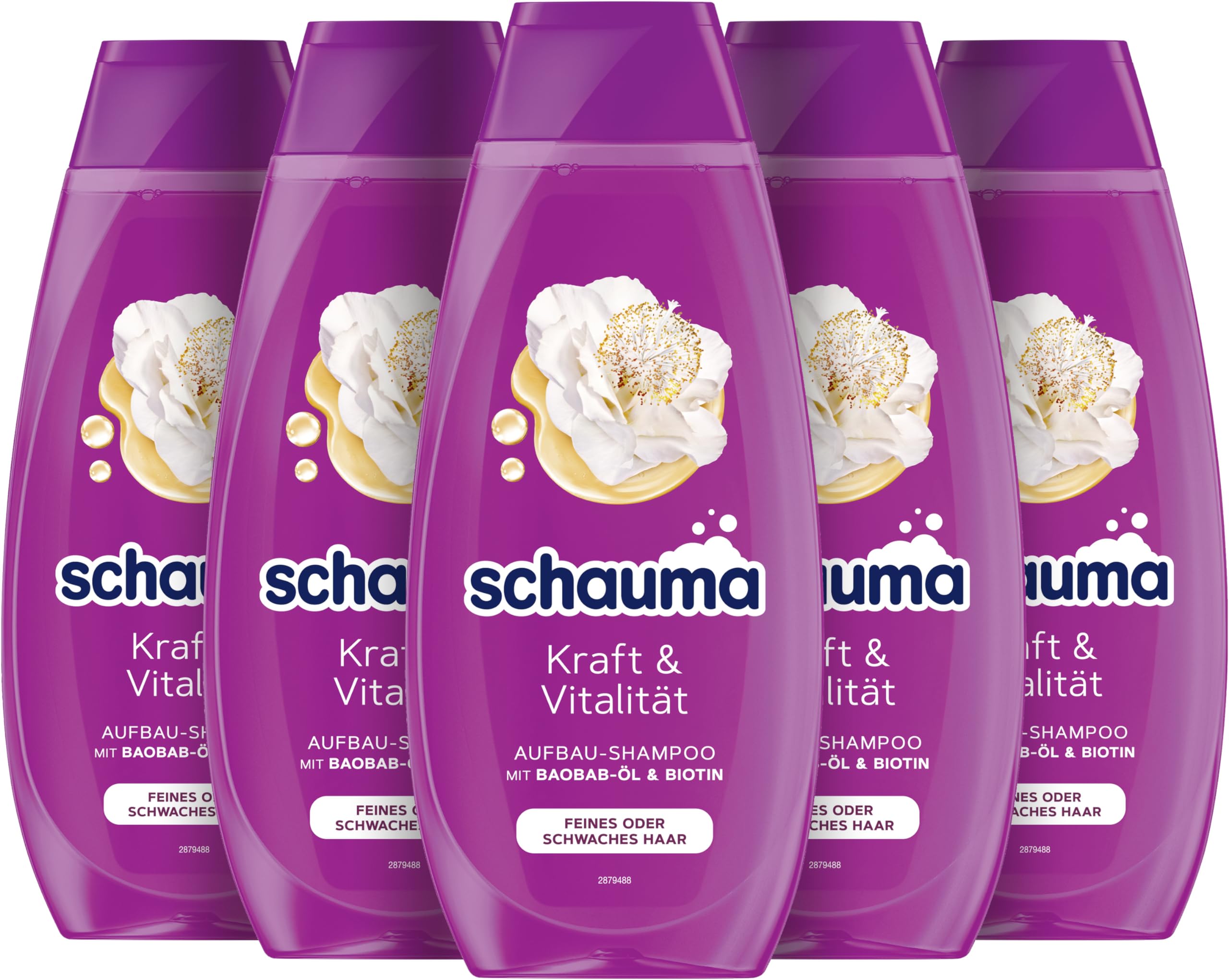 Schauma Schwarzkopf Strengthening Shampoo Strength & Vitality (5 x 400 ml), Hair Shampoo Strengthens the Hair Structure, Building Shampoo for Fine or Weak Hair, with Baobab Oil & Biotin