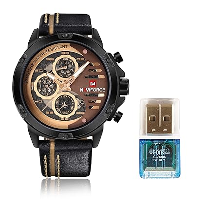 Naviforce Chornograph Brown Dial Mens Watch Day, Date, 24 Hours Format- 9110