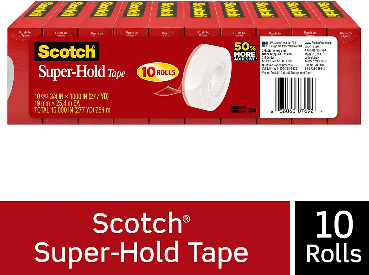 Scotch Super-Hold Tape, 10 Rolls, Transparent Finish, 50% More Adhesive, Trusted Favorite, 3/4 x 800 Inches, Boxed (700S10) : Office Products