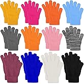 KXCOFTXI 12 Pairs Adult Winter Gloves, Kids Colorful Knit Gloves, 8 Color Mixed Loading, 2 Sizes, Bulk Cold Sports for Driving and Sports
