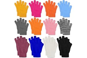 KXCOFTXI 12 Pairs Adult Winter Gloves, Kids Colorful Knit Gloves, 8 Color Mixed Loading, 2 Sizes, Bulk Cold Sports for Driving and Sports