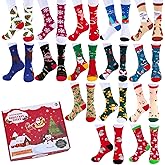 Twister.CK 15 Pairs Crew Christmas Holiday Socks,Cozy Funny Cotton Knit Xmas Soft Socks Winter Novelty Christmas Gift