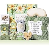 Birthday Gifts for Women Self Care Gift, Vanilla Coconut Relaxing Spa Gift Basket Bath Set Get Well Soon Care Package Valentines Day Gifts for Her Mom Women Sister Friend Wife Grandma w/ Blanket