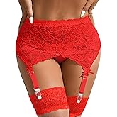 ohyeah Women's 2 Pcs High Waisted Lace Garter Belts Sexy Mesh Garter Belt Suspender for Thigh High Stockings Black (No Sock)