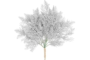 Waydress Artificial Pine Needles Christmas Floral Picks Branches Glitter Fake Floral Twig Picks for Flower Greenery Arrangements Tree Home Wreaths Holiday Decor (Silver,20 Pieces)