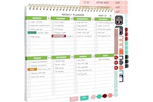 Weekly To Do List Notepad, Spiral Weekly Planner with Checklist, 52 Sheets Tear Off Note Pad, Work and Personal Organized, 8.