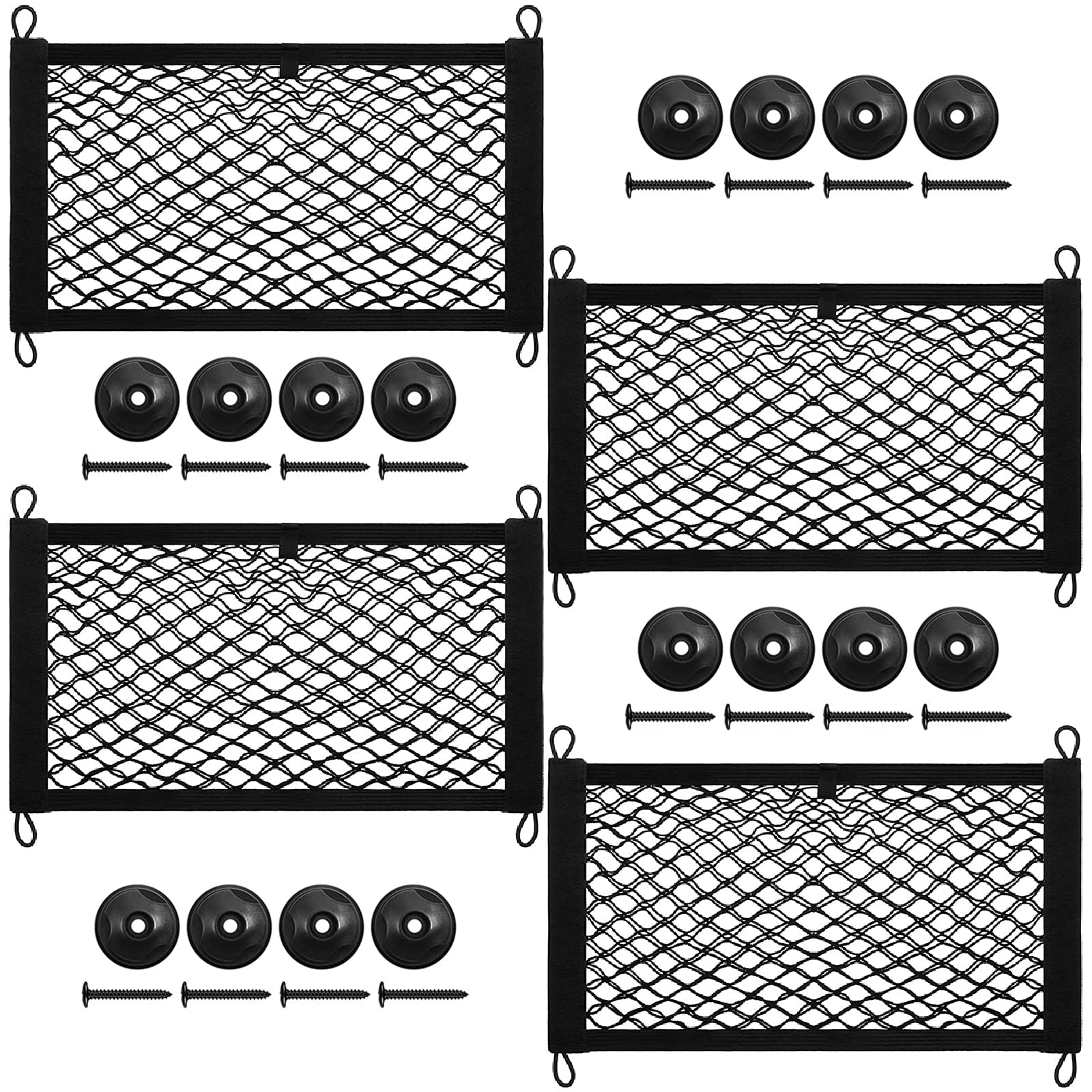 Photo 1 of 4 Pack Small Cargo Net, 17.7x9.8'' DEDC Large Storage Nets for Campervans, Double Layer Elastic Cargo Nets for RV, Boats with Mounting Screws, Hooks, Trunk Storage Net for SUV