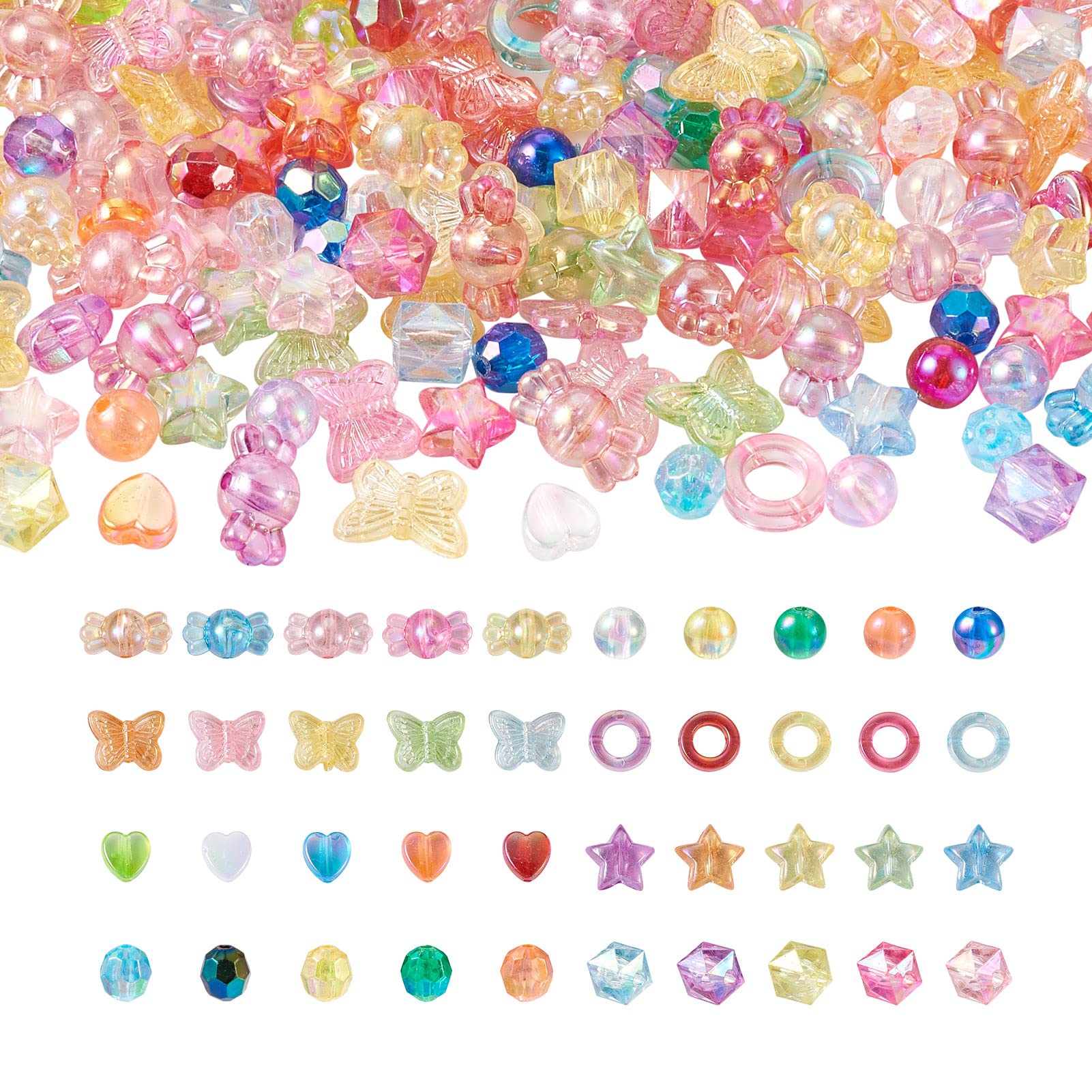 Beadthoven 800pcs Transparent Acrylic Beads AB Color Acrylic Heart Round Star Butterfly Candy Beads for DIY Necklace Bracelet Earring Jewelry Making Hole: 1.5-2.5mm — image 1