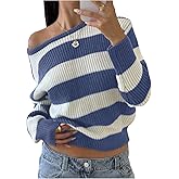 BEAUDRM Girl's Vintage Striped Sweater Long Sleeve Oversized Cute Pullovers Sweaters