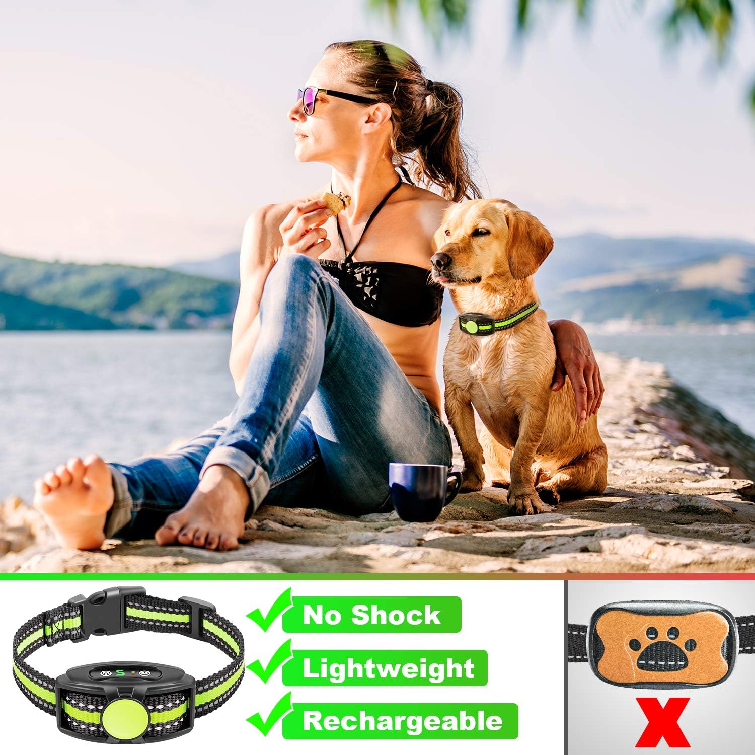 Bark Collar No Shock Bark Collar Rechargeable Bark Collar Shockless with Adjustable Sensitivity and Intensity Beep No Pain Vibration Barking Control Device Bark Collar for Small Medium Large Dogs : Kitchen & Dining