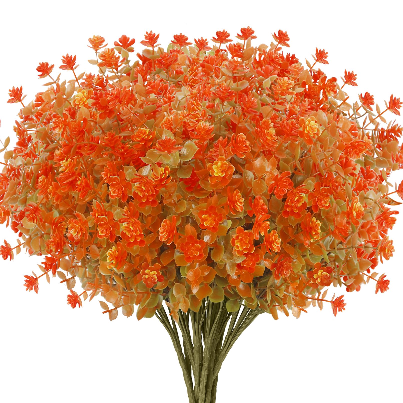 Photo 1 of 12 Bundles Fall Flowers Artificial for Decoration, Fake Mums Fall Decorations UV Resistant Faux Mums for Outdoor Planters Garden Table Vase Window Patio Autumn Harvest Home Decor (Orange)