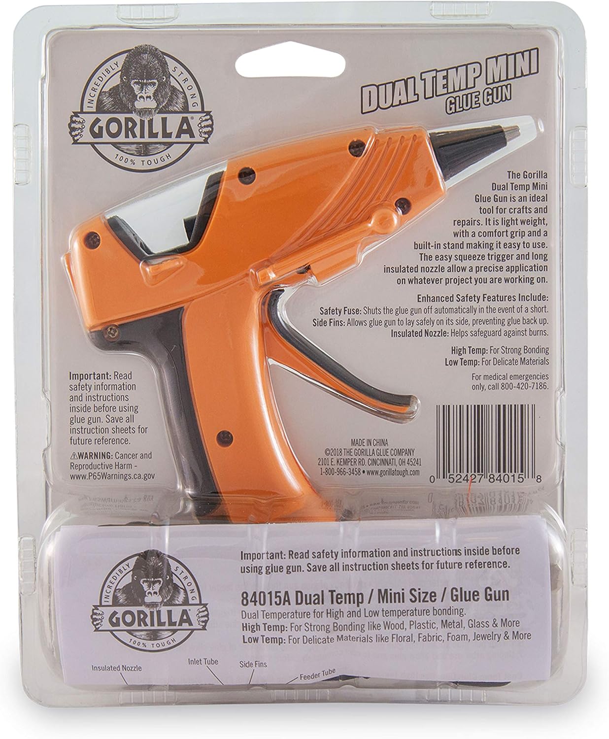 Gorilla Dual Temp Hot Glue Gun, Mini, Orange, (Pack of 1): Home Improvement