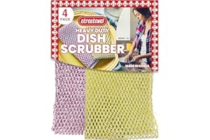 ETREETOWEL Heavy Duty Dish Scrubber (4PCs) Non Scratch Scourer Cloth Pads and Pot Scrubbers Netted Wash - Replace Kitchen Sponges for Dishwashing No Odor dishwash Durable Pan Cleaner