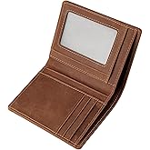 LnxLtw Bifold Vertical Wallet for Men - Slim Leather RFID Blocking Front Pocket Design with ID Window & 2 Cash Pockets | 4.5"x3.7"x0.7" Thin 7 Card Slots Wallets Organizer | Gift Box (Brown)