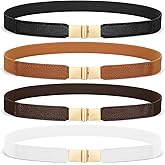 SUOSDEY 4 Pack Women Skinny Elastic Belt, Ladies Stretch Belt for Dresses Pants Thin Waist Gold Buckle Belt