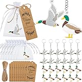 Aurelema 50 Sets Mallard Duck Party Favors, Include Duck Keychains|Organza Bags|Thank You for Celebrating with Us Tags 50 Each for Baby Shower Birthday Party Decoration Gift Supplies