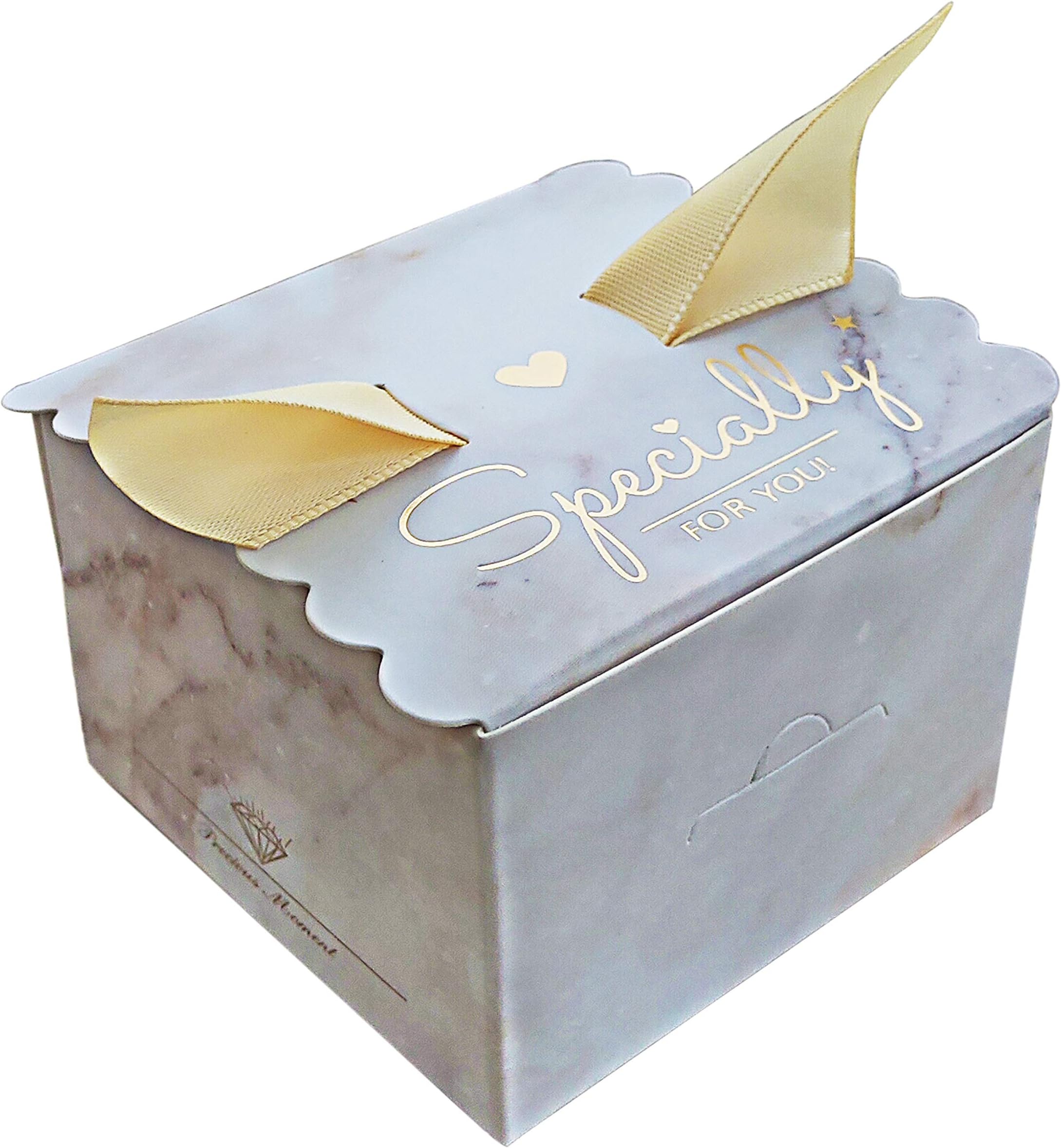 Lontenrea 50 Pcs Candy Favor Boxes Wedding Birthday Party Small Square Gift Box with Golden Ribbon Decoration (Grey Marble)
