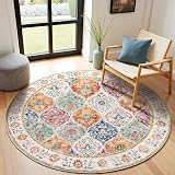 SHACOS Round Rug 120 cm Non Slip Washable Boho Vintage Floral Circle view 7