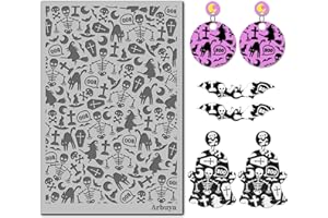 Arbuya Tapis de texture en argile polymère d'Halloween – Feuilles de texture effrayante Skelton chat sorcière pour la fabrica