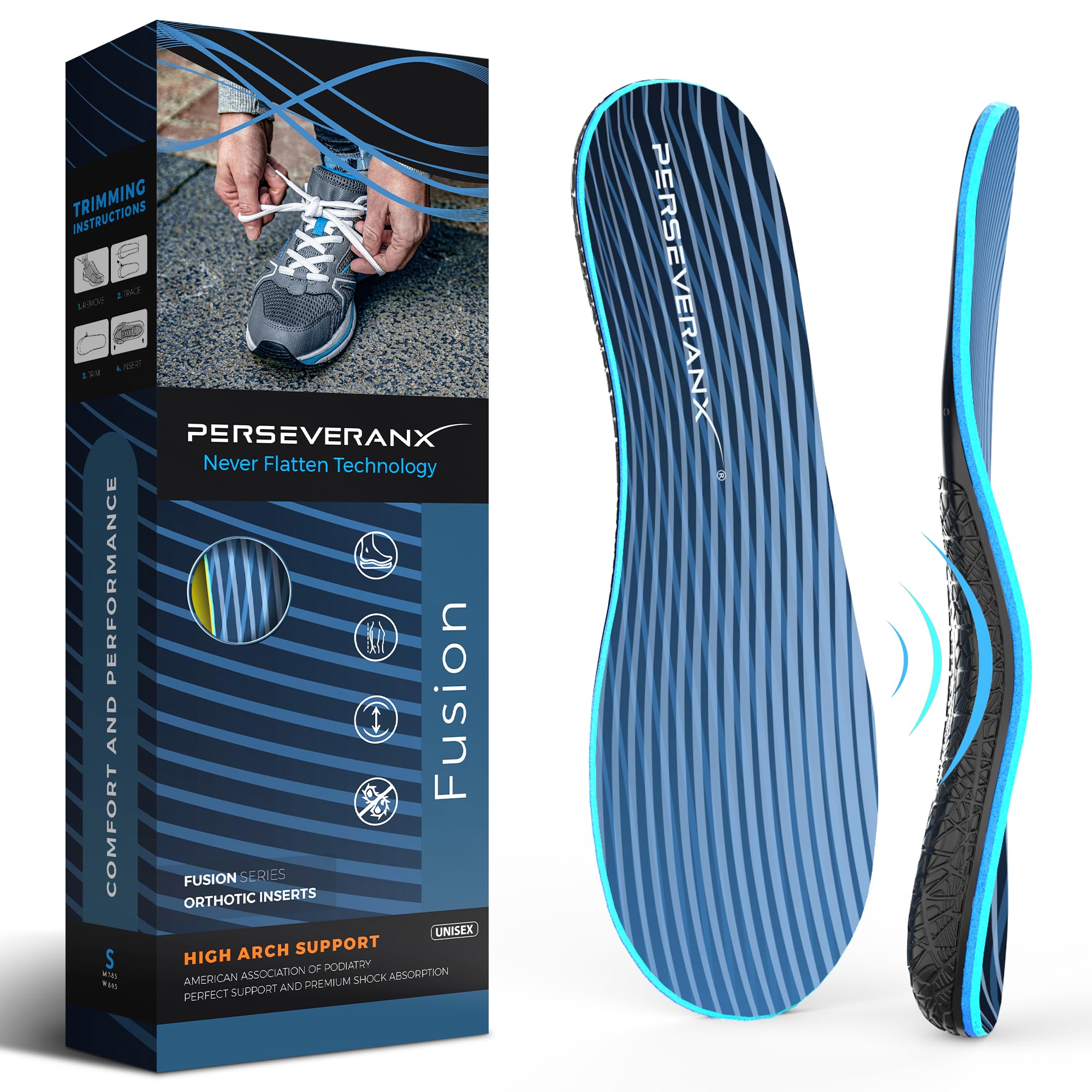 Photo 1 of PerseveranX Plantar Fasciitis Insoles, Arch Support Orthotics, Relieve Flat Feet, High Arch, Foot Pain, Duo Layer Technology for Comfort and Performance
